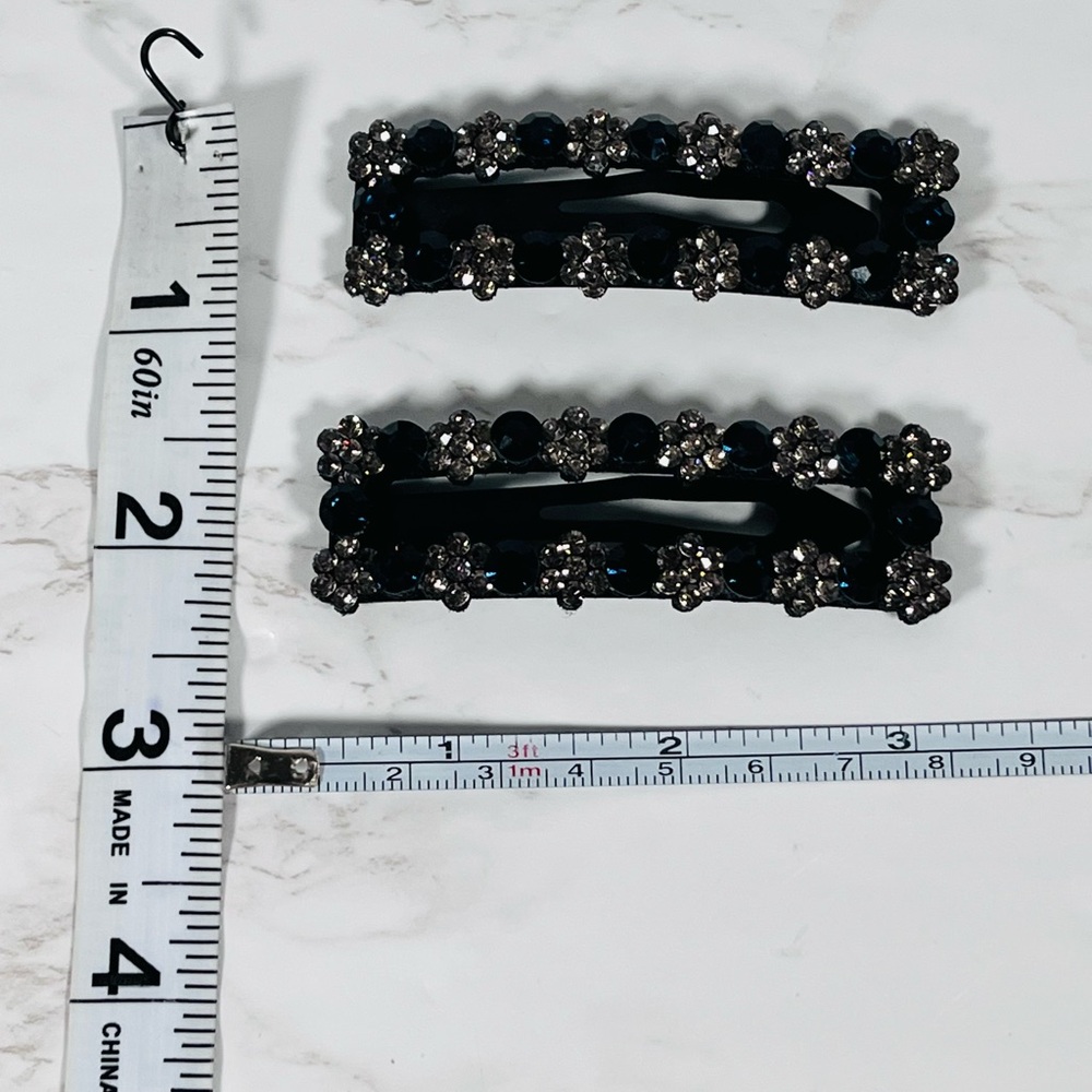 2 Black and Crystal Hair Barrettes - Picture 6 of 8